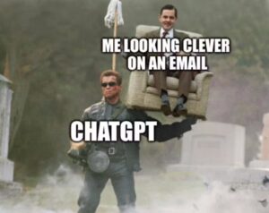 A clever-looking person chatting on email with ChatGPT